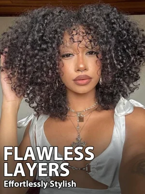 CurllyMe Layered Cut Pre-bleached Kinky Curly Hair Wear Go Glueless Wig 7x5 Pre-cut HD Lace Pre-plucked