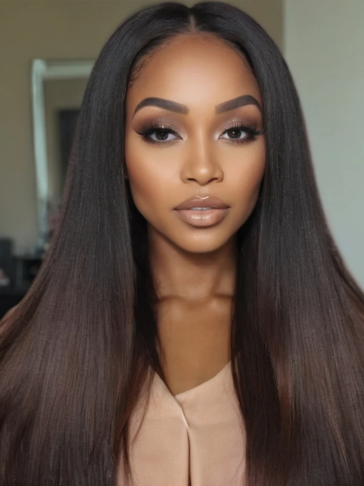CurllyMe Layered Cut Black to Chestnut Brown Ombre Straight Hair 7x5 Pre-Cut Swiss Lace Wear Go Glueless Wigs