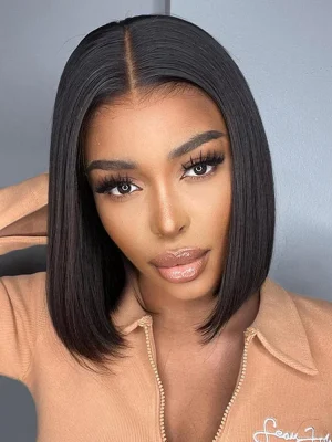Pre Bleached Straight Glueless Bob Wig Pre Cut 7x5 HD Lace Wear Go Wig
