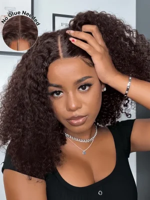 Mocha Mousse Color Pre Cut Glueless Lace Kinky Curly Wear Go Wig