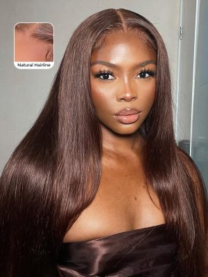 Mocha Mousse Color Pre Cut Glueless Lace Straight Wear Go Wig