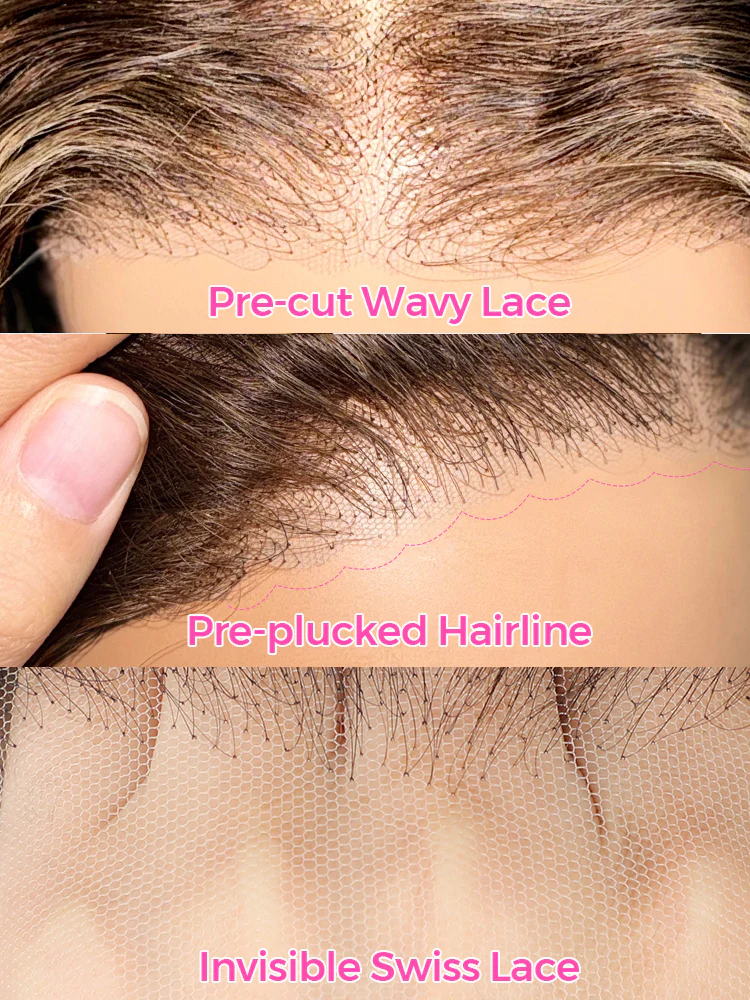CurllyMe Layered Cut Black to Chestnut Brown Ombre Straight Hair 7x5 Pre-Cut Swiss Lace Wear Go Glueless Wigs - Image 5