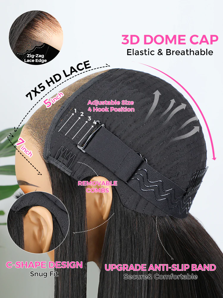Pre-bleached Straight Hair Wear Go Glueless Wig 7x5 Pre-cut HD Lace Pre-plucked - Image 14