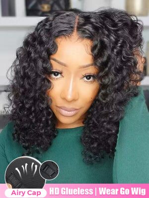 CurlyMe Water Wave Bob Glueless Wig Wear Go 7x5 HD Lace Pre Cut Lace Wig