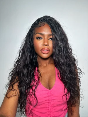 Michelle - Bora Bora Human Hair Loose Body Curls Pre Bleached HD Full Lace Boho Box Braided Wig
