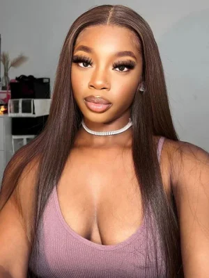 Straight Mocha Mousse Color Human Hair Undetectable Lace Front Wigs Pre Plucked