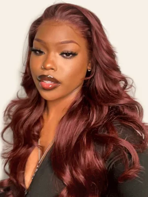 Colored Reddish Brown Lace Front Wigs Body Wave Pre Plucked Wig