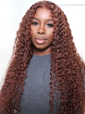 Reddish Brown Color Hair Deep Wave Lace Front Wigs Pre Plucked