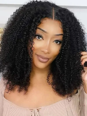 Pre-bleached Wear Go Afro Kinky Curly 7x5 Pre-cut HD Lace Glueless Wig Pre-plucked