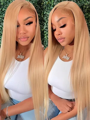 27 Pre Plucked 13x4 Lace Front Wigs Silky Straight Virgin Hair Honey Blonde Color