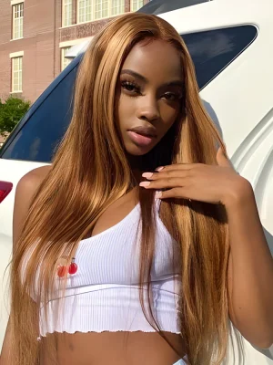 Highlights Ombre Human Hair Wigs Straight Hair 13x4 Lace Front Wigs Preplucked