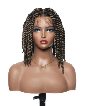14" Soft Jumbo Twist Pre Bleached Human Hair Lace Base HD Full Lace Braided Wig