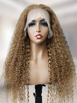 Water Wave Hair 13x4 Lace Front Wigs Pre Plucked Honey Blonde Color Virgin Hair